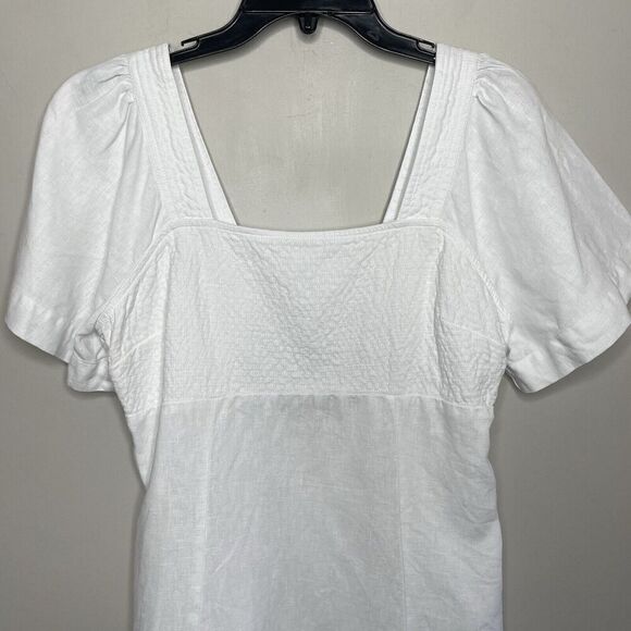 MADEWELL Linen Mini Dress Women 8 White Square Neck Cutout NP764 - Picture 4 of 12